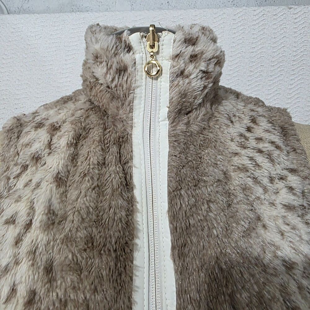 Casual Identity Reversible White & Brown Animal Print Faux Fur Zip Vest S - Picture 8 of 15